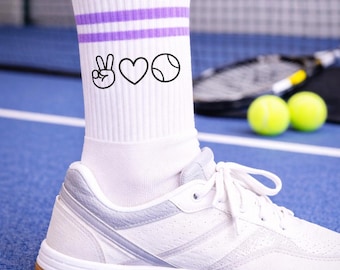 Tennis Socken Kinder Erwachsene – Bio Baumwolle Sport Socken Unisex–Peace Love Tennis Crew Socks Größen 27-46– Tennis Geschenk