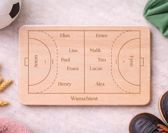 Handball Geschenk personalisiert Frühstücksbrett mit Namen & Wunschtext | Team Geschenk Holz graviert Trainer Abschied
