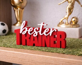 Bester Trainer Schriftzug 3D Druck – Personalisierbare Fußball Deko – Geschenk Trainer – PLA Dekoschild Fußball – Farbwahl & Größen 15–24cm