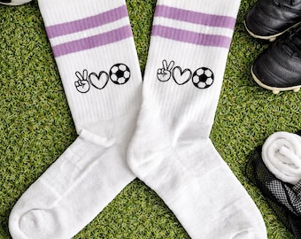 Fußball Socken Kinder & Erwachsene–Bio Baumwolle Soccer Socks –Peace Love Football Sport Socken–Farbwahl Größen 27–46–Geschenk Fußballfans