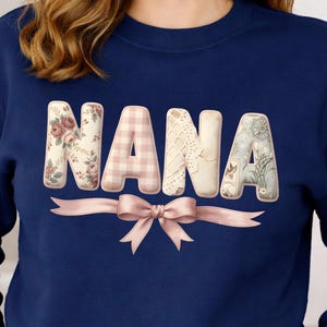Nana Floral Bow Design, Vintage Patchwork Nana Graphic