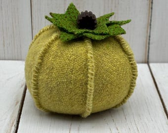 Pincushion - Heirloom Tomato  - Yellow  Green Wool - Green Leaves - Bakelite Button - Small