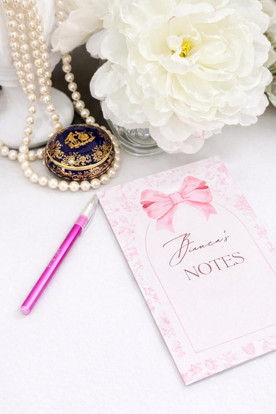 Personalized Pink Bow Notebook, Custom Name Journal, Elegant Stationery ...