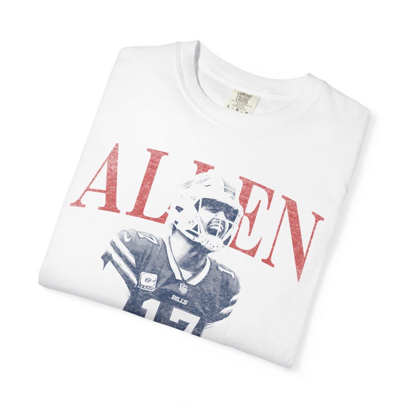 Josh Allen Shirt, Buffalo Football Shirt, Comfort Colors 1717 Ivory Tee, Josh Allen 17 Vintage Bootleg Graphic Shirt, Game Day Football Tee image 2