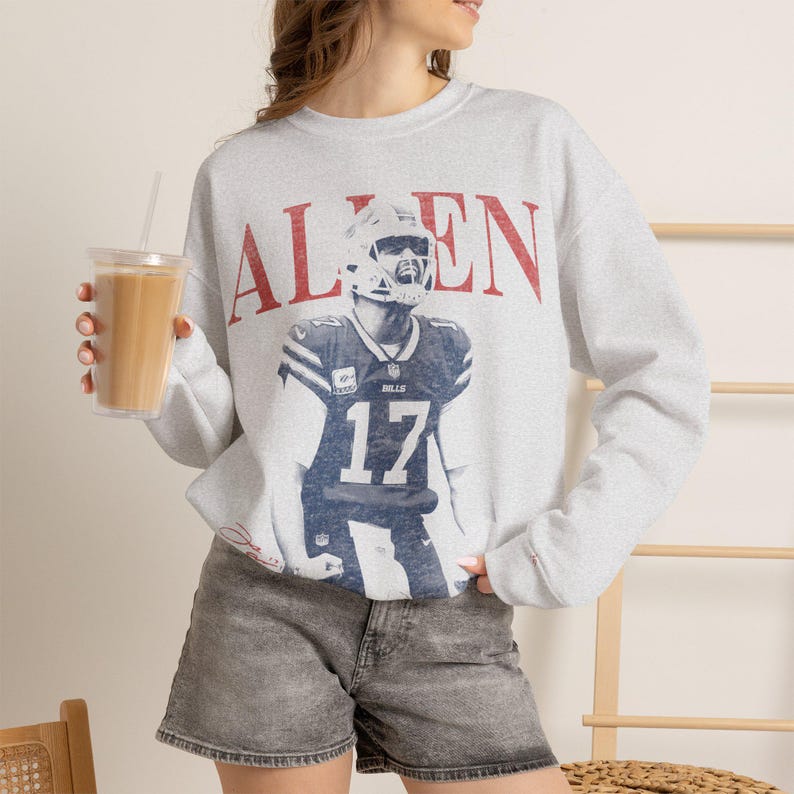 Josh Allen Shirt, Buffalo Football Shirt, Comfort Colors 1717 Ivory Tee, Josh Allen 17 Vintage Bootleg Graphic Shirt, Game Day Football Tee image 5