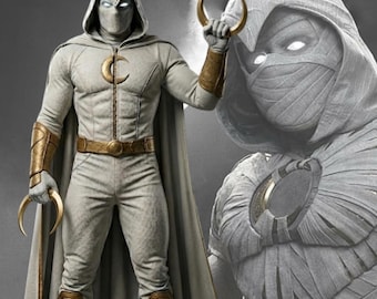 Movie inspired White Hooded Knight Leather Costume, Moon Warrior Cosplay, Movie Fantasy Superhero Suit, Fighter Comic Style Halloween outfit