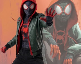 Movie Inspired Spider Hero Leather Jacket Hoodie | Green Cosplay Jacket | Superhero Costume | Comic Style Hoodie | Halloween Cosplay Outfit