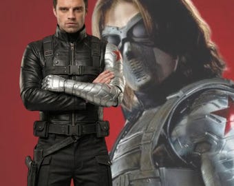 Handmade Men Black Leather Jacket | Movie inspired Soldier Tactical Cosplay Costume | Barnes Superhero Biker Halloween Outfit