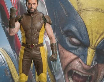 Superhero Yellow Brown Costume for Men, Movie Inspired Cosplay Suit, Leather Bodysuit Outfit, Comic Style Costume, Halloween Cosplay Set