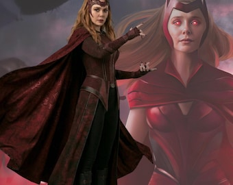 Movies inspired Women Red Leather Cosplay Outfit, Halloween Witch Costume, Movie Superhero Gothic Sorceress Suit,  Red womens Hooded Cape