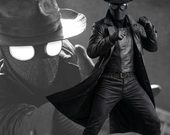 Movie inspired Black Leather Trench Coat Men Cosplay, Gothic Long Coat, Fantasy Superhero Costume, Dark Vigilante Style Halloween Outfit