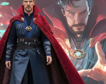 Movie Inspired Wizard Cosplay,Hero Cape Set, Mystic Hero, Blue Leather Coat, Custom made outfit, Comic Con Halloween Suit, Multiverse Mage