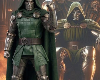 Doom Style Green Leather Costume, Movie inspired Villain Hooded Cloak Cosplay, Fantasy Warrior Green Halloween cape outfit