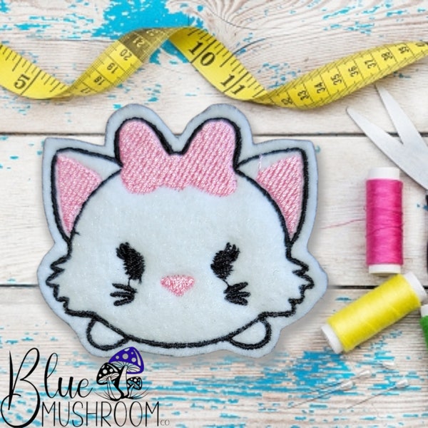 Fancy Cat Embroidered Feltie | CUT & UNCUT Felties| Badge Reel | Bow | Hair Clip | Planner Clip