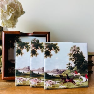 English Equestrian Fox Hunt Tile Coasters (set of 4)