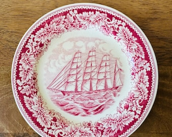 Homer Laughlin Currier and Ives Red Transferware Salad Plate with Great Republic Clipper Ship