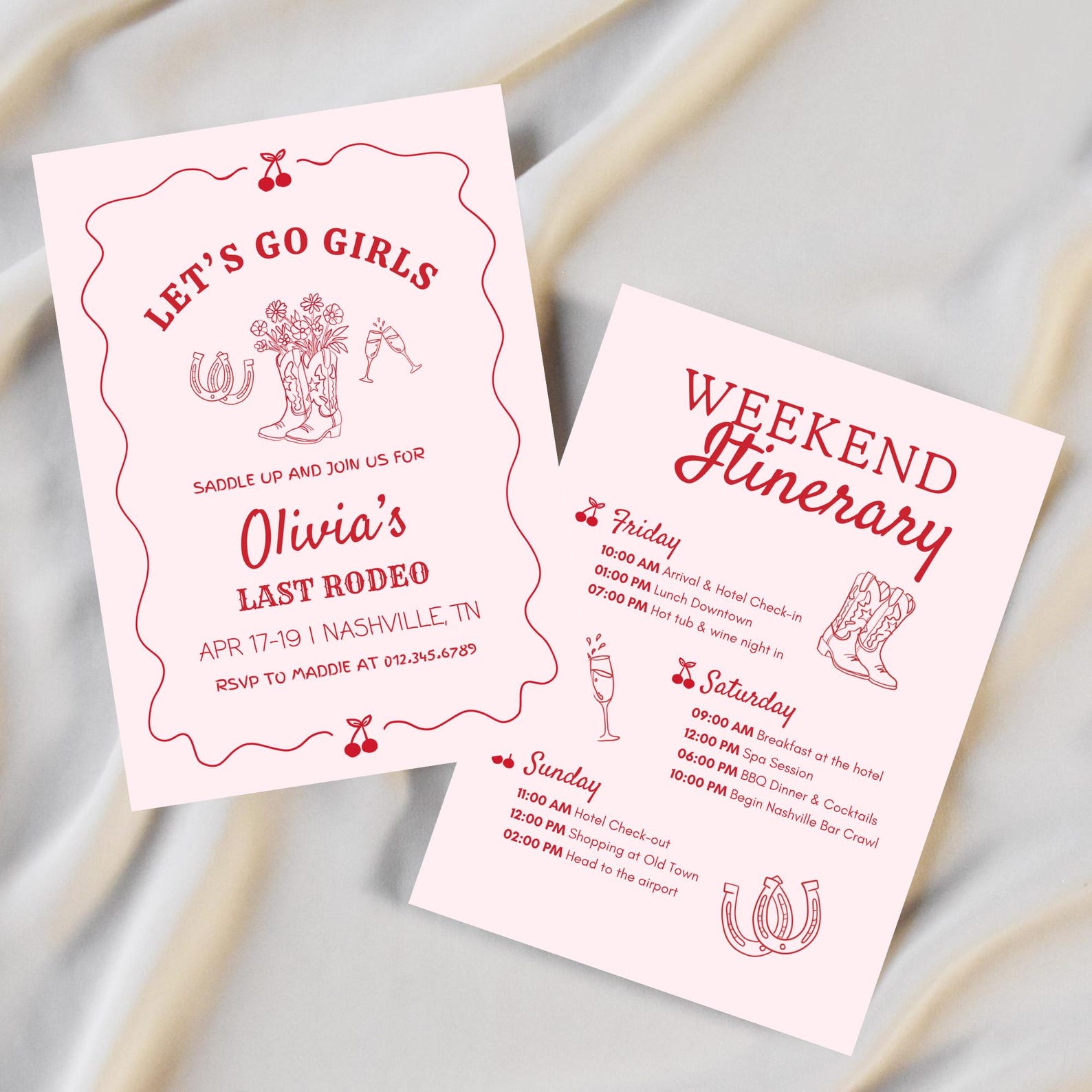 Nashville Bachelorette Itinerary & Invitation, Disco Cowgirl Weekend Plan, Editable Canva Template