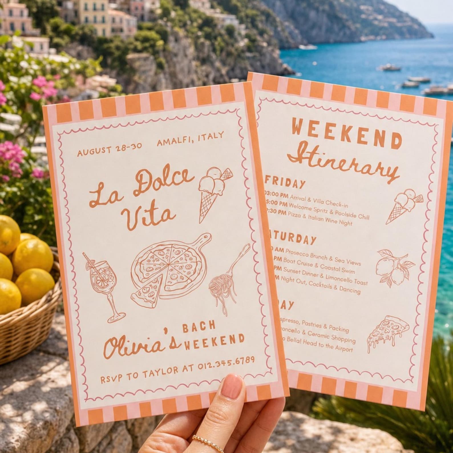 La Dolce Vita Bachelorette Invitation & Itinerary, Italian Amalfi Coast Beach Trip, Editable Canva Template