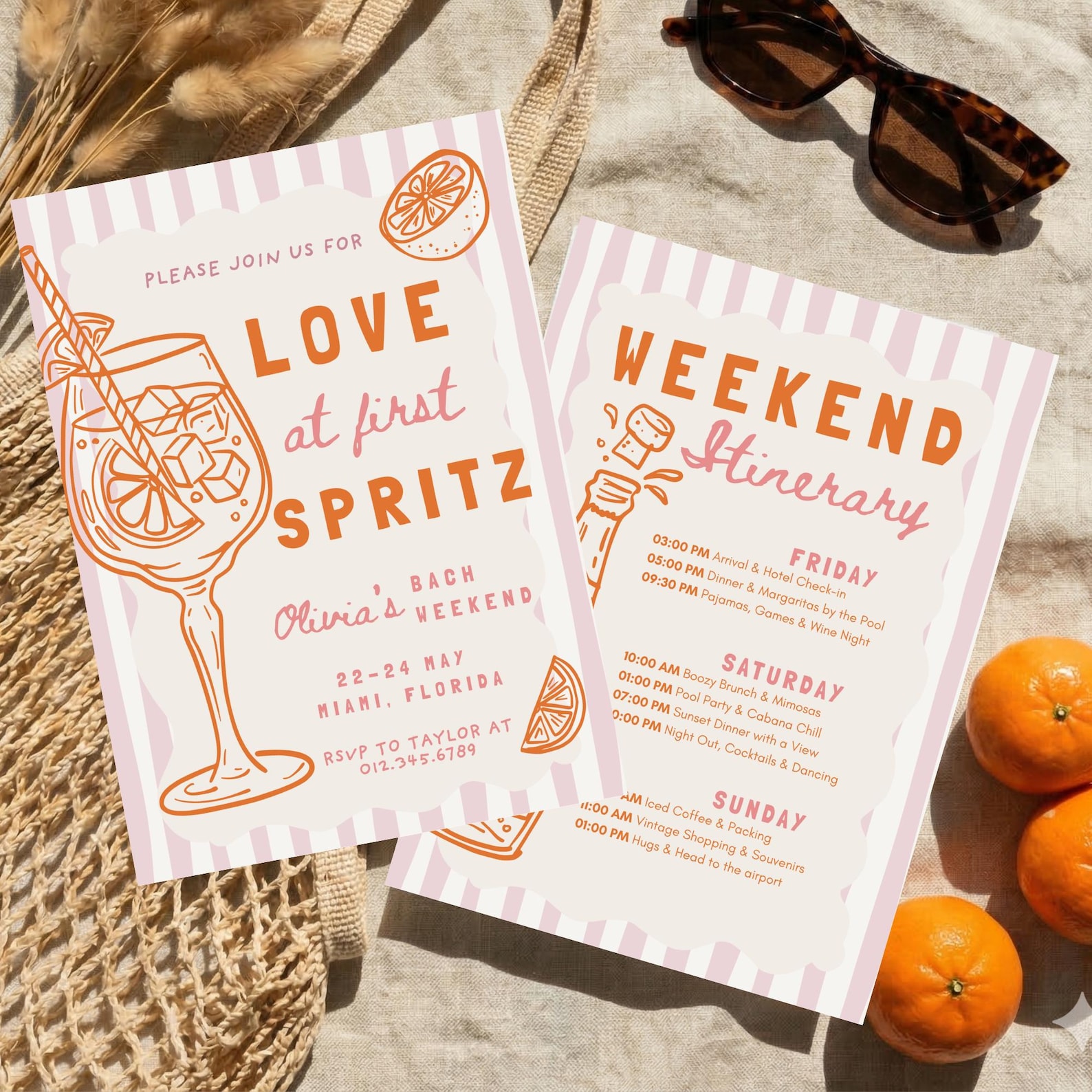 Last at First Spritz Bachelorette Invitation & Itinerary, Italian Summer Beach Party, Editable Canva Template