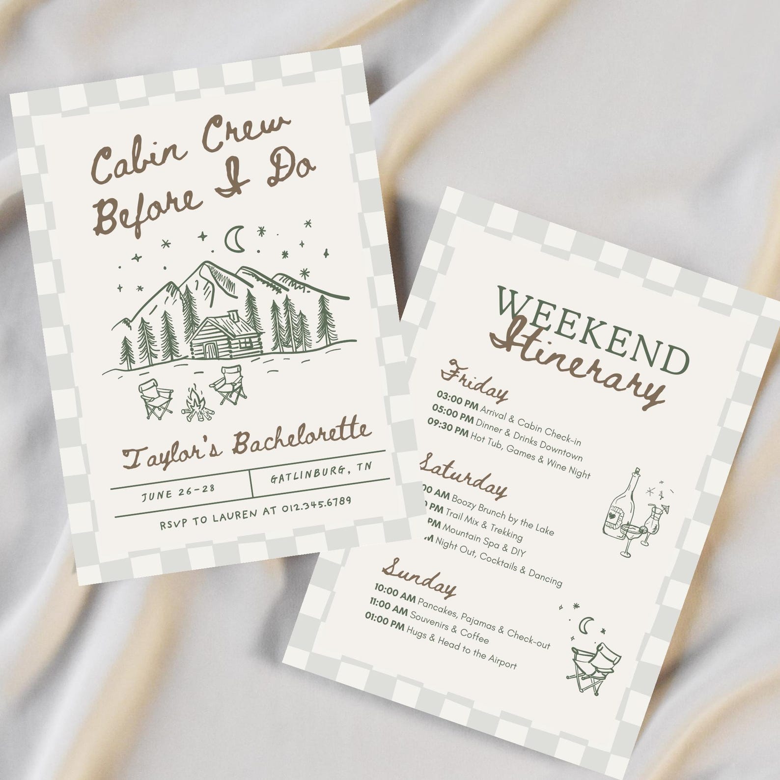 Cabin Crew Before I Do Bachelorette Invitation & Itinerary, Mountain Bach Invite, Editable Canva Template