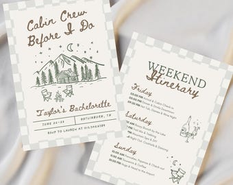 Cabin Crew Before I Do Bachelorette Invitation & Itinerary, Mountain Bach Invite, Editable Canva Template