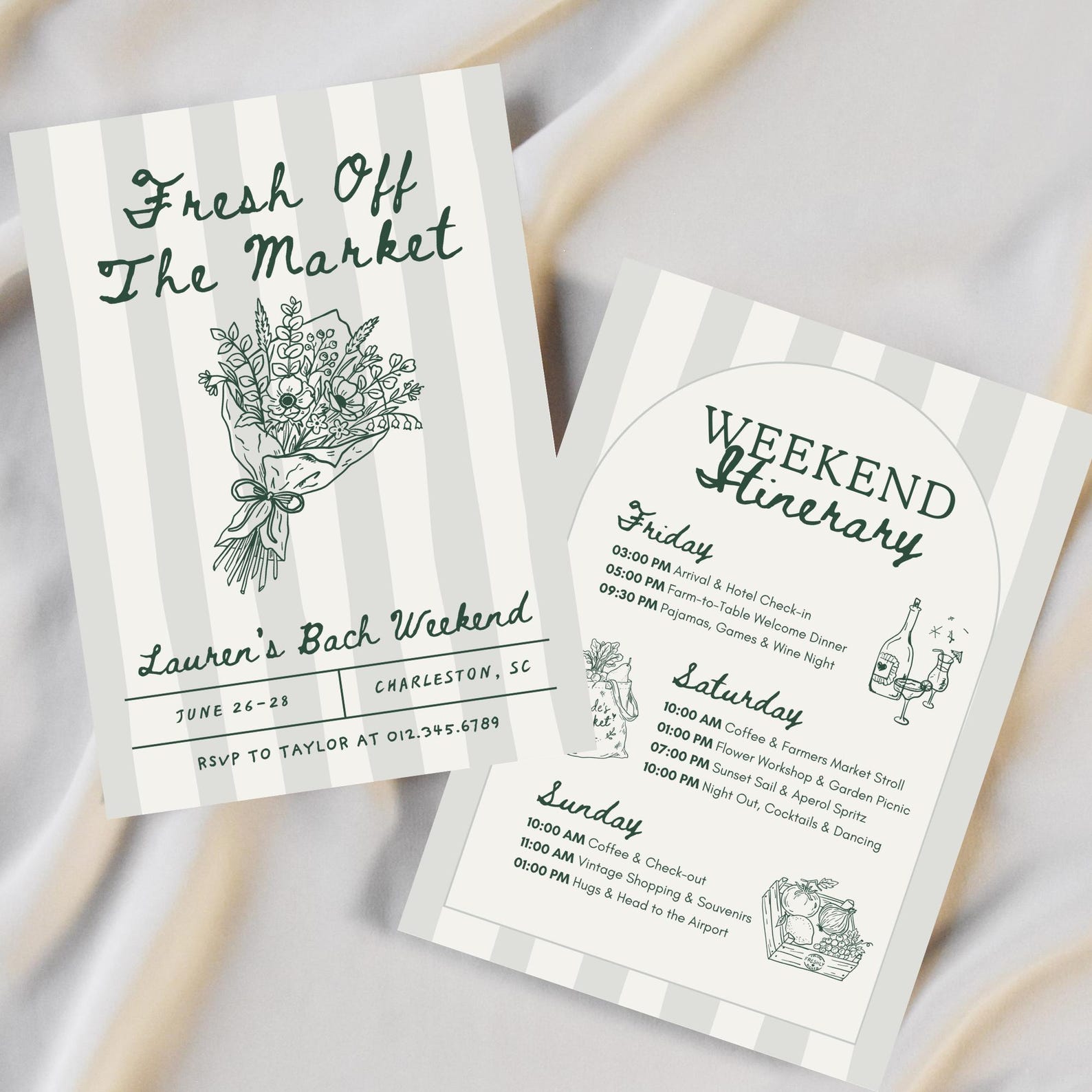 Fresh Off the Market Bachelorette Invitation Itinerary, Floral Summer Garden Party Invite, Editable Canva Template