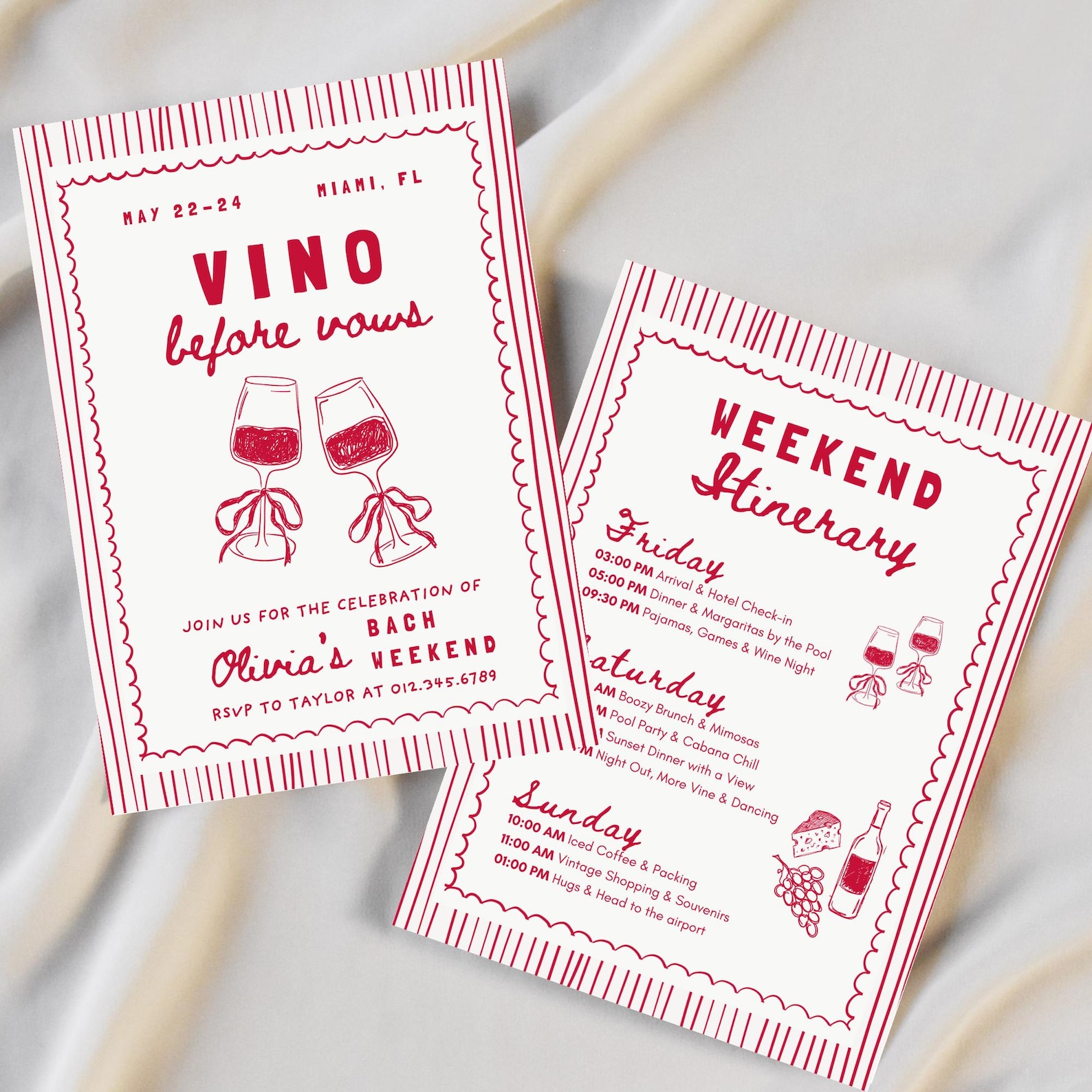 Vino Before Vows Bachelorette Invitation & Weekend Itinerary, Wine Tasting Bridal Invite, Editable Canva Template