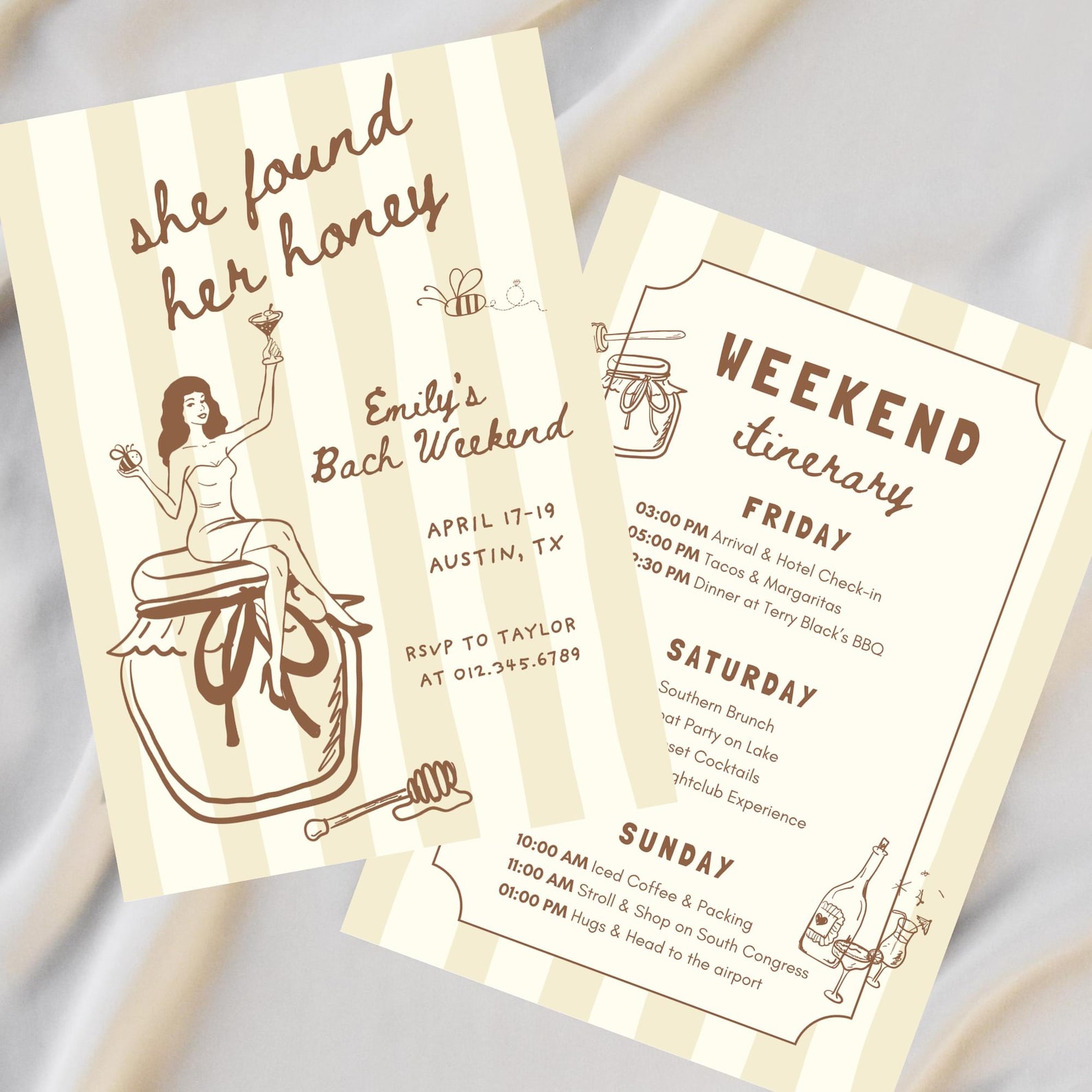 She Found Her Honey, Bachelorette Invitation & Itinerary Bundle (Editable Canva Template)