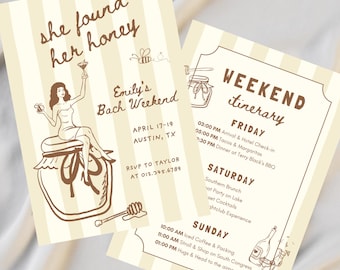 She Found Her Honey, Bachelorette Invitation & Itinerary Bundle (Editable Canva Template)