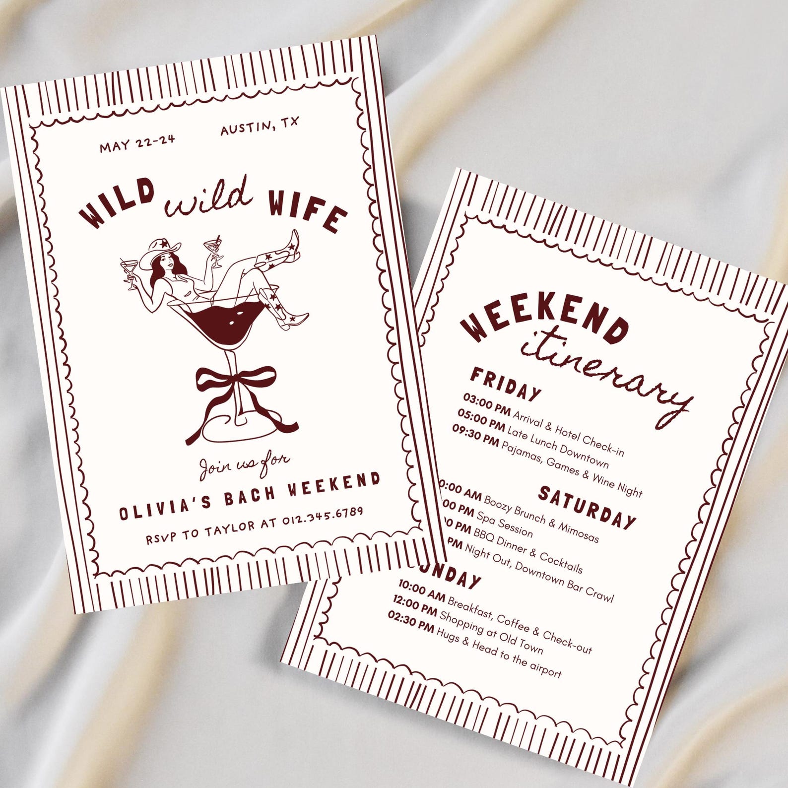 Wild Wild Wife Bachelorette Invitation Itinerary, Disco Cowgirl Nashville Invite, Canva Editable Template