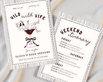 Wild Wild Wife Bachelorette Invitation Itinerary, Disco Cowgirl Nashville Invite, Canva Editable Template