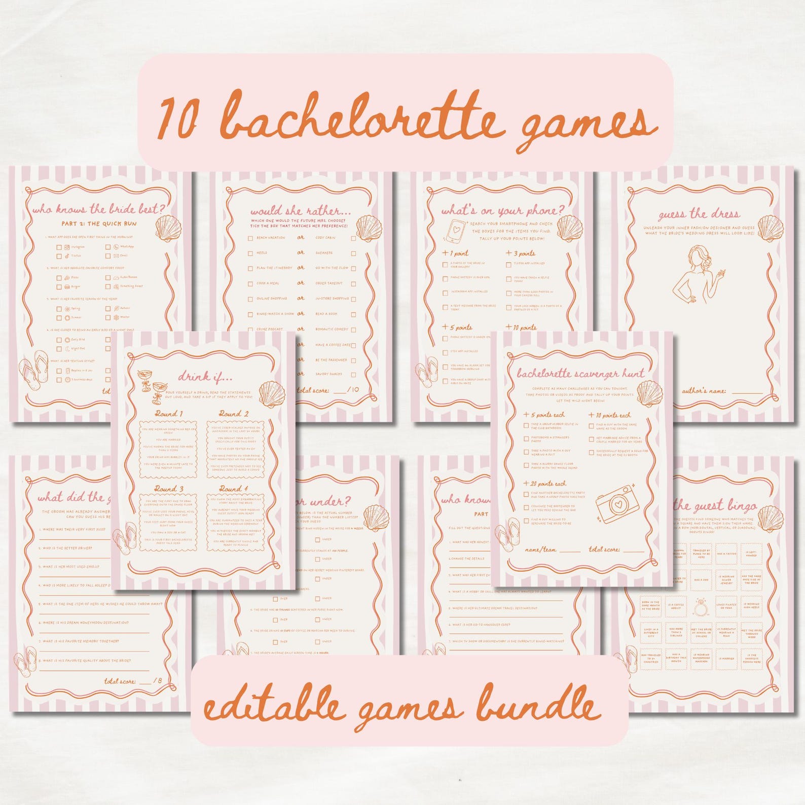 Summer I Turned Married Bachelorette Party Games Bundle, Beach Bridal Shower Cards, Editable Canva Template