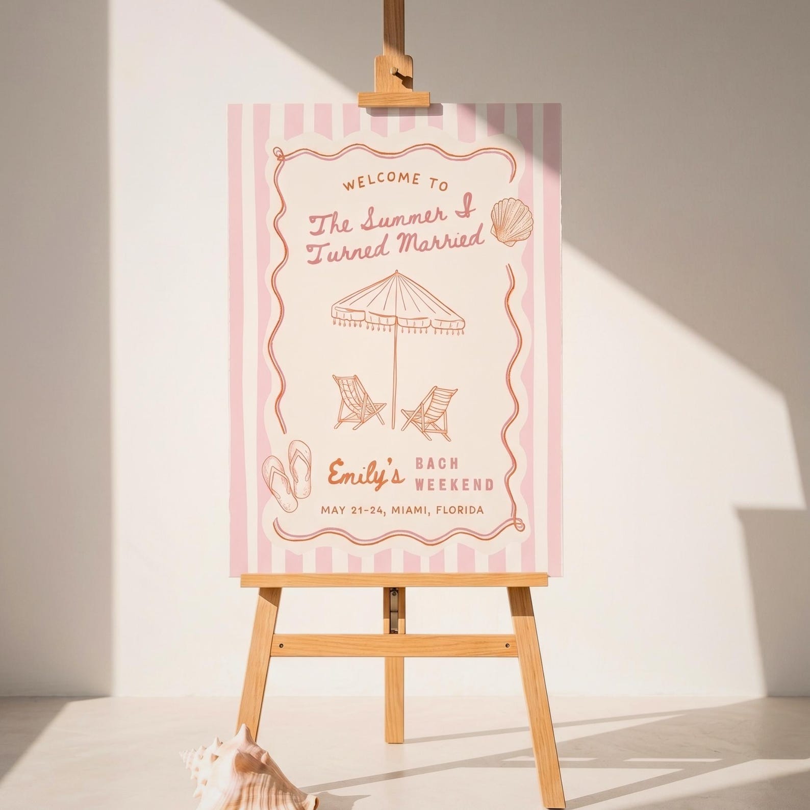 Summer I Turned Married Bachelorette Welcome Sign, Coastal Beach Weekend Poster, Editable Canva Template
