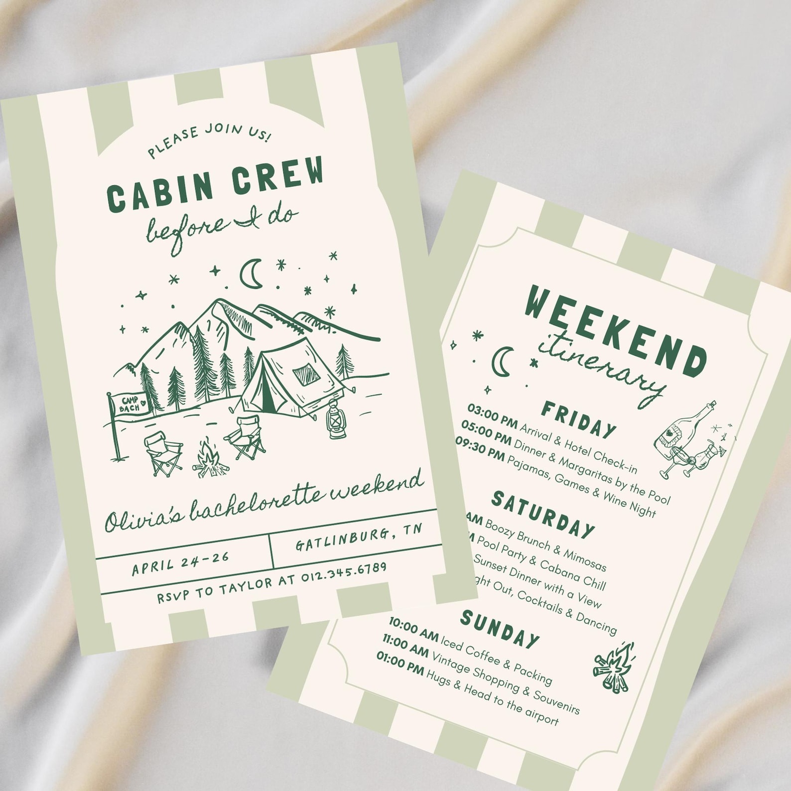Cabin Crew Before I Do Bachelorette Invitation & Itinerary, Mountain Bach Weekend, Editable Canva Template