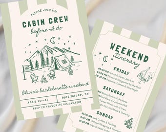 Cabin Crew Before I Do Bachelorette Invitation & Itinerary, Mountain Bach Weekend, Editable Canva Template