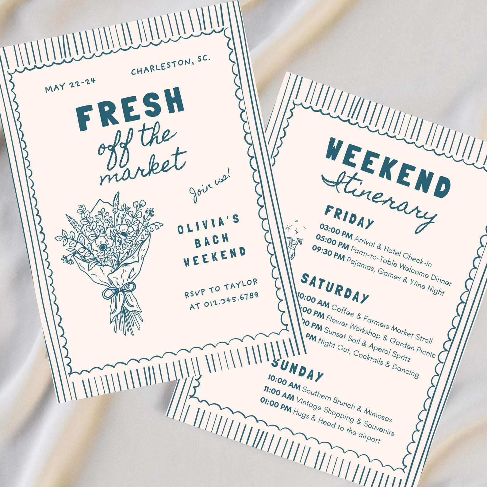 Fresh Off The Market Bachelorette Invitation & Itinerary, Farmers Market Bach Invite, Editable Canva Template