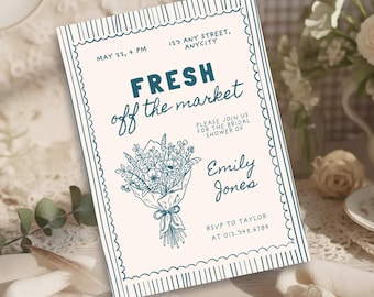 Fresh Off The Market Bridal Shower Invitation, Farmer's Market Garden Party Invite, Editable Canva Template