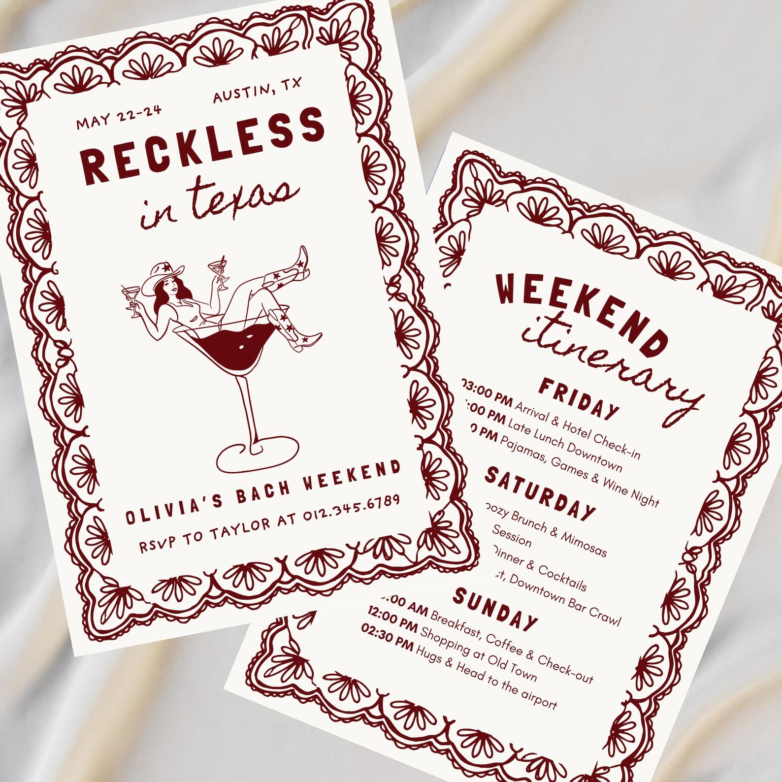 Reckless in Texas Bachelorette Invitation & Itinerary Bundle, Last Rodeo Austin Weekend, Editable Canva Template