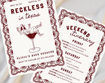 Reckless in Texas Bachelorette Invitation & Itinerary Bundle, Last Rodeo Austin Weekend, Editable Canva Template
