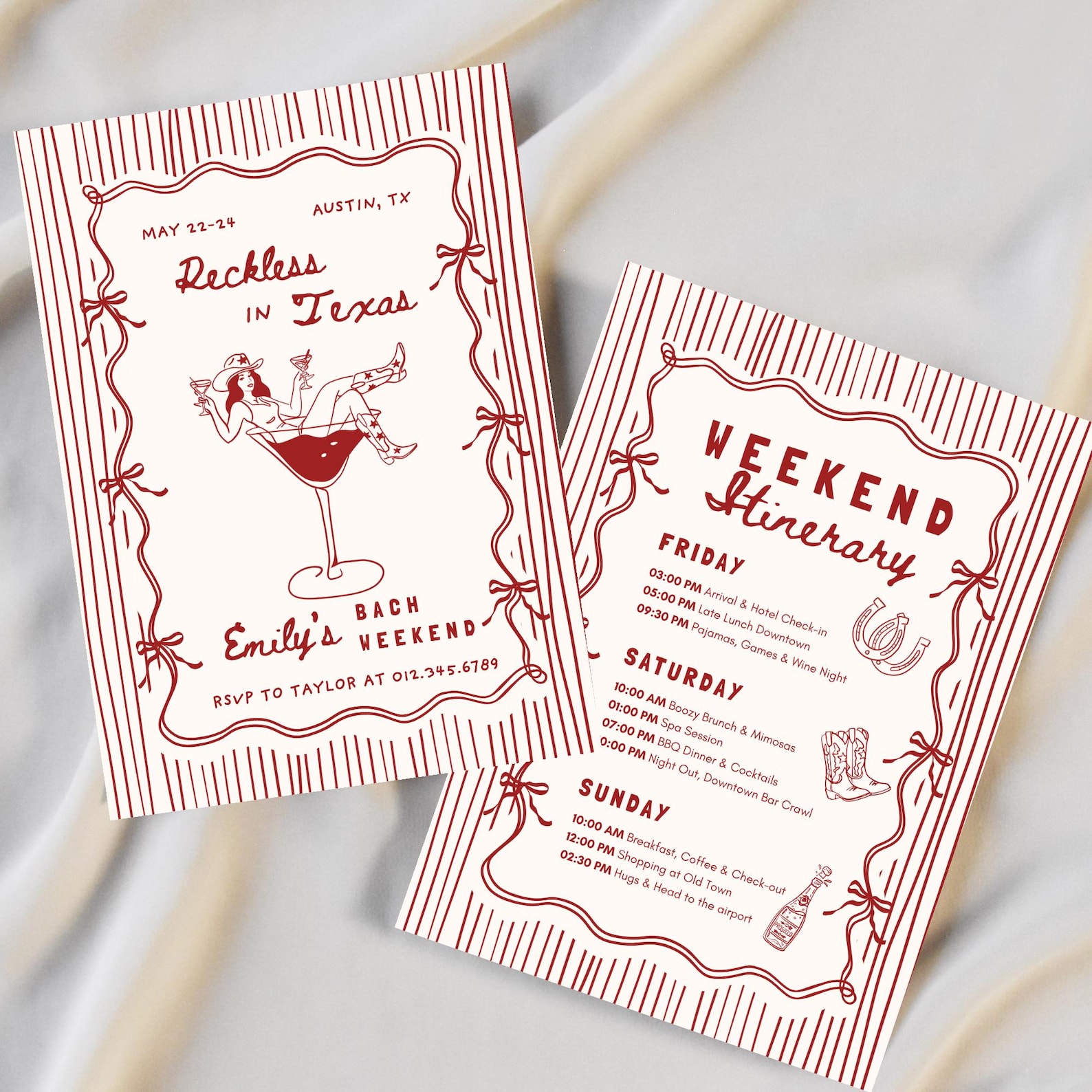 Reckless in Texas Bachelorette Invitation Itinerary, Austin Last Rodeo Western Invite, Editable Canva Template