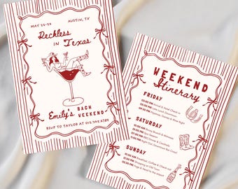 Reckless in Texas Bachelorette Invitation Itinerary, Austin Last Rodeo Western Invite, Editable Canva Template