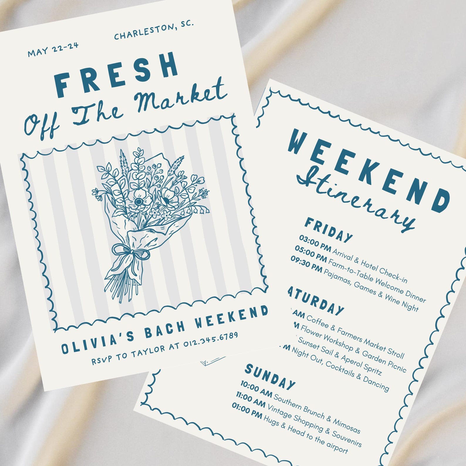 Fresh Off The Market Bachelorette Invitation & Weekend Itinerary, Flower Farmer's Market Bach, Editable Canva Template