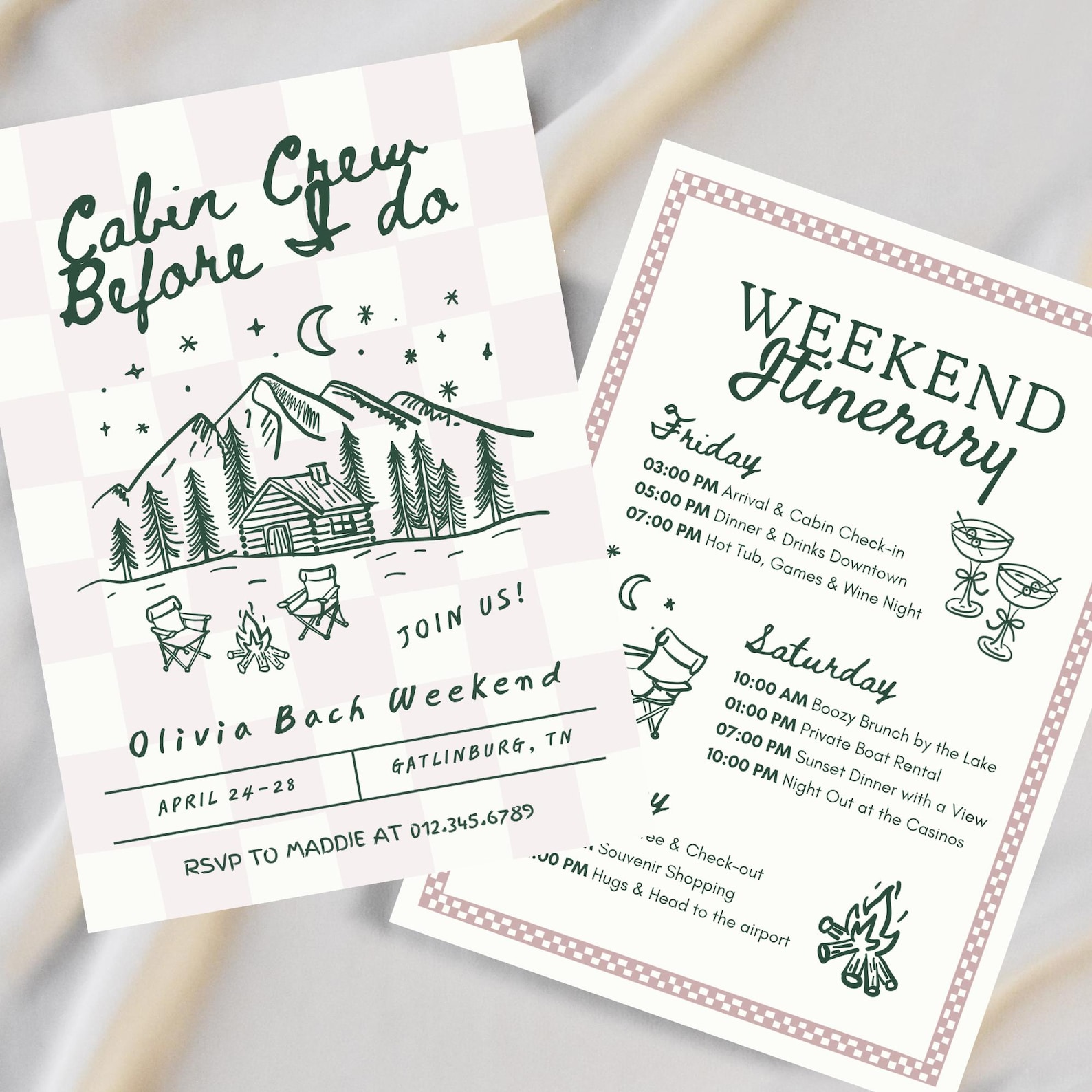 Cabin Crew Before I Do Invitation & Itinerary Bundle, Mountain Bachelorette, Editable Canva Template