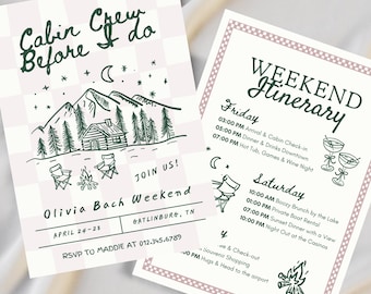 Cabin Crew Before I Do Invitation & Itinerary Bundle, Mountain Bachelorette, Editable Canva Template