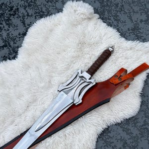 Replica della Spada del Potere ispirata a He-Man / Oggetto da esposizione fantasy in acciaio (fodero in pelle)