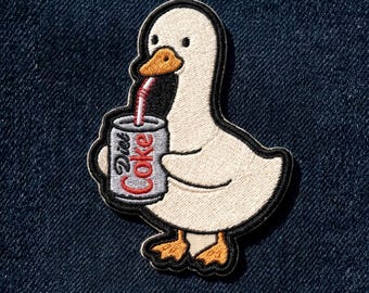 Diet Coke Duck Embroidered Patch – Funny Animal Meme Badge (Iron-On)