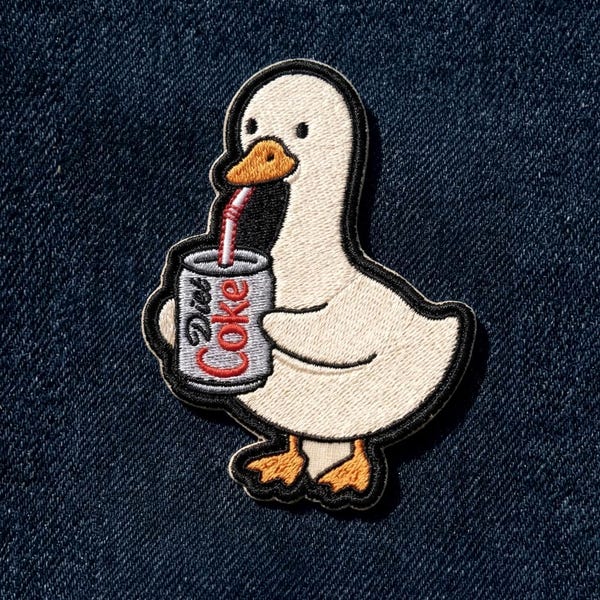 Diet Coke Duck Embroidered Patch – Funny Animal Meme Badge (Iron-On)