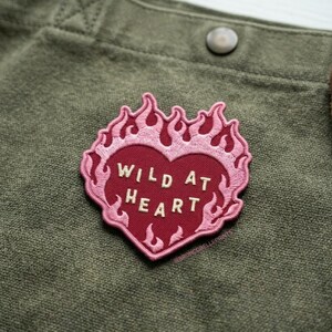 Wild at Heart Embroidered Patch – Pink Flame Heart Iron-On