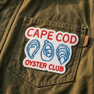 Cape Cod Oyster Club Embroidered Patch, Coastal Seafood Iron-On Badge, Ocean Souvenir Decal image 2