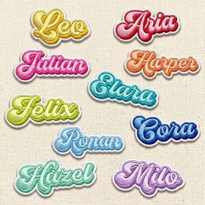 Custom Embroidered Name Patch, Retro Script Font Iron-On Badge